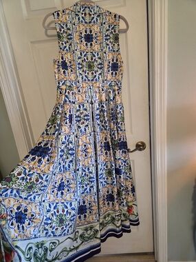 Dalia MacPhee Multicolor Floral Print Maxi Dress with Blue and Green Accents